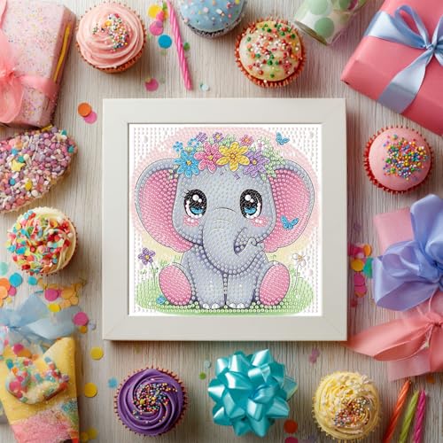 Gemozaic Elephant Diamond Art Kits for Kids Ages 4-8-12 with Frame, 7 x 7 - color: CC994