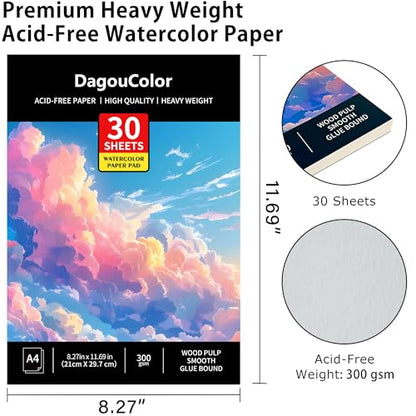 DagouColor Watercolor Paper Pad, 30 Sheets - Cloud Pink, A4, 2 Pack - color: Cloud Pink
