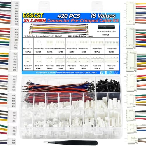 XH 2.54mm Connector Kit | 120 Pre-Crimped Cable Wires | 2/3/4/5/6/7/8/9 Pin Female Housing and Male Socket | JST-XH Compatible | No Crimp Tool Needed - size: 2.54mm-XH