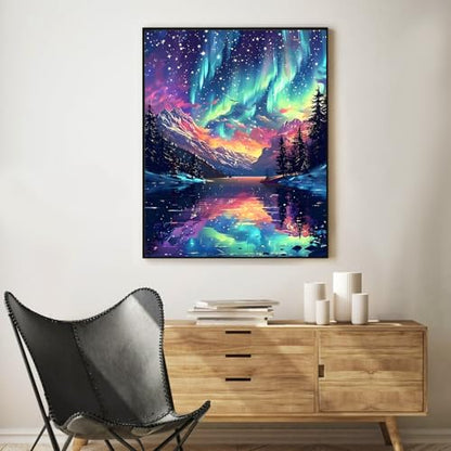 Paint by Numbers Kit for Adults, Aurora Borealis & Mountain, 16x20 Inch - color: HMOP25903