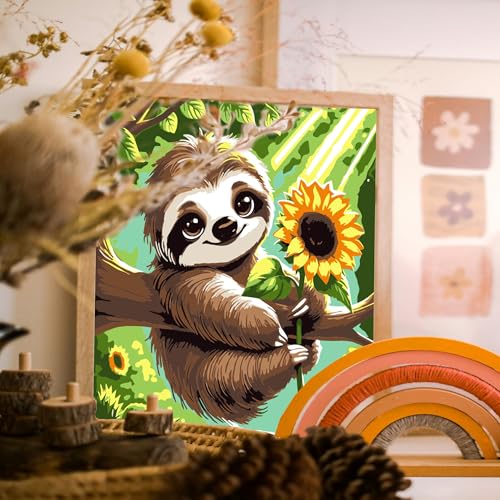 Gemozaic Sloth Paint by Numbers Kit for Kids Ages 8-12 with Frame & Easel - color: BKH1865