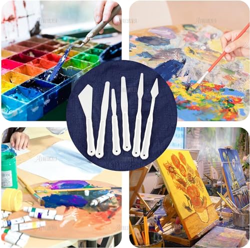 AUEAR, 5 Sets 30 Pack Plastic Spatula Palette Knives, 6 Styles for Oil Painting