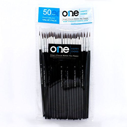 50 Pcs Fine Detail Synthetic Paint Brush Set, Pointed Round Size #0 Medium - size: Size #0 (Medium)
