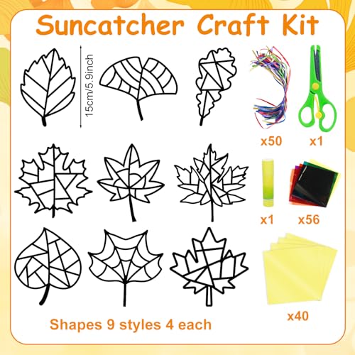 EggSun 36 Sets Fall Thanksgiving Maple Leaf Suncatchers Craft Kit for Kids Ornaments Stained Glass Window Arts and Crafts Kit for Classroom Holiday Projects Home Party Favors Decorations Ages 4 8 12 - style: Fall Maple Leaf
