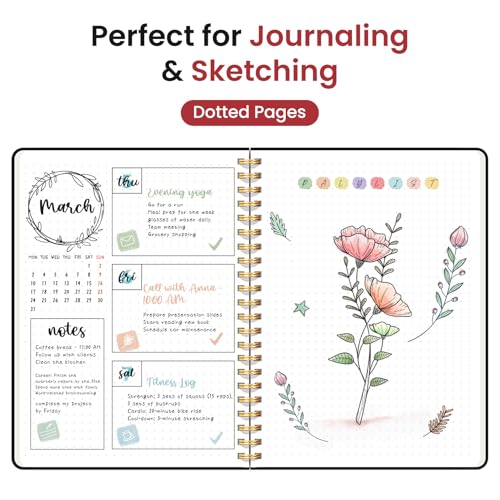 Taja Grid Spiral Notebook for Work, 5.7"x7.9" Spiral Dotted Grid Journal - color: C-Black, style: b-Dotted