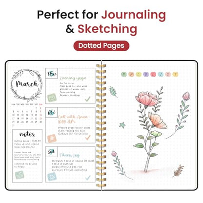 Taja Grid Spiral Notebook for Work, 5.7"x7.9" Spiral Dotted Grid Journal - color: C-Black, style: b-Dotted