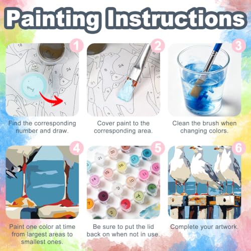 Kalonyth Seagull Framed Paint by Numbers Kit for Adults Beginner 8x12 inch - color: Frame-OP-US05
