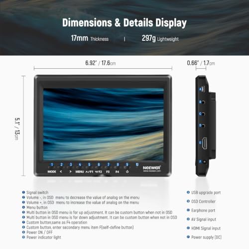 NEEWER F100 7" Upgraded Version Camera Field Monitor IPS 450nit 1080p HDMI