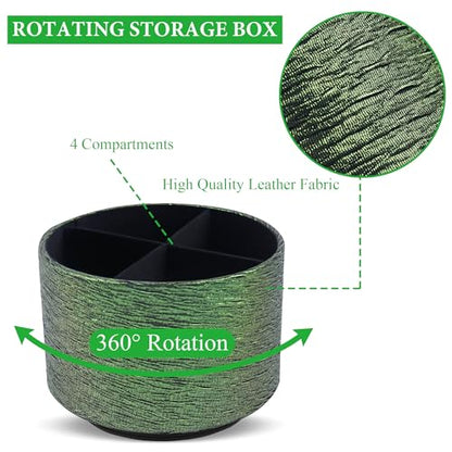 Round Leather Art Supply Organizer,Remote Control Holder,360-degree Rotating Pen Organizer with 4 Compartments(1-Light Tree Green) - color: 1-Light Tree Green