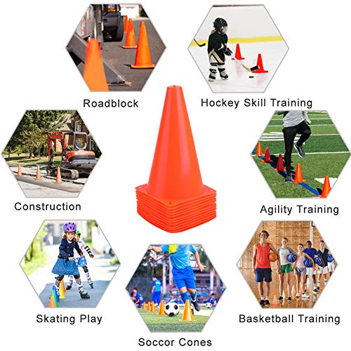 9 Inch Plastic Training Traffic Cones, Sport Cones, Set of 10/12/24 - color: 12 Pack Orange
