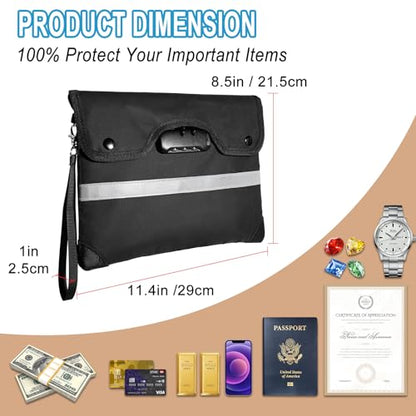 HOMELYLIFE Fireproof Document Money Bag, Waterproof Zipper Pouch with Lock