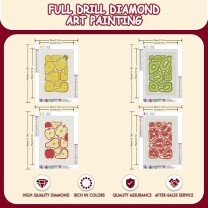 DOTSOPS 4Pcs Fruit Slices Diamond Painting Kits for Adults Round Full Drill - color: Fruit slices