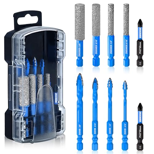 Diamond Drill Bits Set for Ceramic, Porcelain, Glass, Marble, Tile, Granite, Stone and More - 10pcs Tile Drill Bits for Efficient, Precise Drilling and Milling - size: Set4-(3/16"D to 3/8"D)-10Pcs