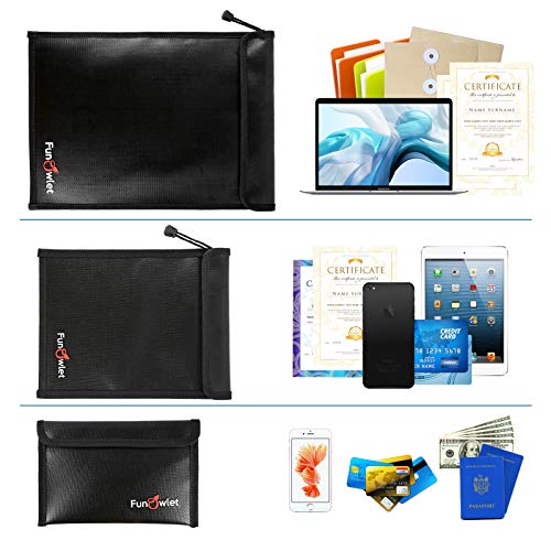 Fireproof Waterproof Money Document Bag, 3Pack Safe Pouch - color: Black