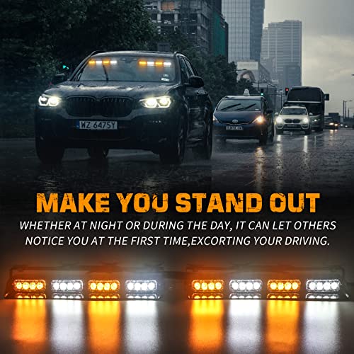 XRIDONSEN 2 in 1 2x 14 inch Strobe Light Bar - color: Amber/White