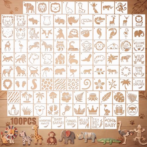 Fainne 100 Pcs 1.5 Inch Safari Theme Small Stencils for Crafts - style: Safari