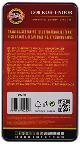 Koh-I-Noor Toison d'Or Graphite Pencil Graphics Set, 5B-5H Degrees, 12 Pencils Per Tin, 1 Each (FA1502/111.G)