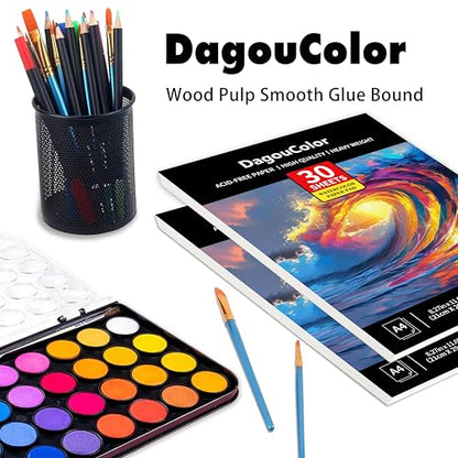 DagouColor Watercolor Paper Pad, 30 Sheets - Ocean Blue, A4, 2 Pack - color: Ocean Blue
