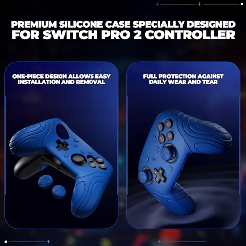 PlayVital for Nintendo Switch 2 Pro Controller Silicone Cover – Samurai Edition Protective Skin Case for Switch 2 Pro Controller with Back Button Caps & Thumb Grips & Stickers, Shockproof - Blue - color: Blue