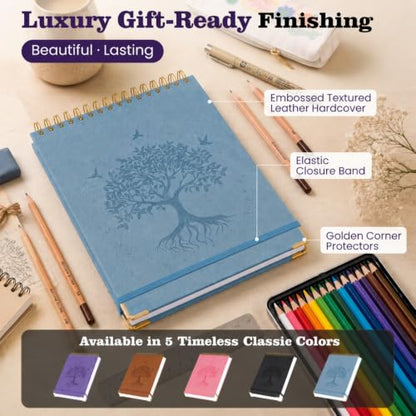 Blank Notebook Journal, Hardcover Sketchbook, 300 Page No Bleed Thick Paper - color: Blue, size: A5 (8.5” x 5.5”)