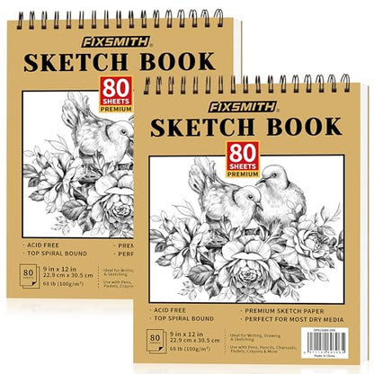 FIXSMITH 9"X12" Sketch Book, 100 Sheets, 68 lb/100gsm Sketchbook, 2 Pack - color: Tan, size: 9"x12"-2 Pack