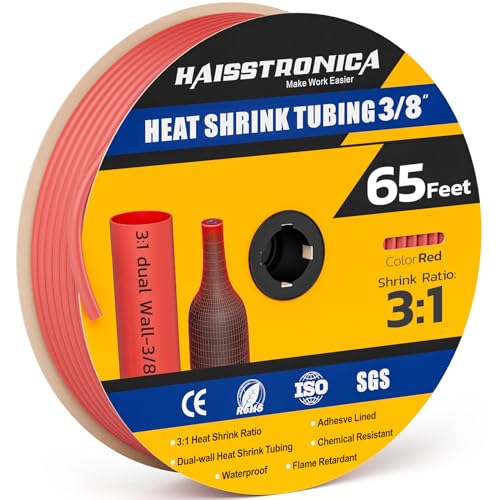 haisstronica 65Ft 3:1 Heat Shrink Tubing Roll 3/8" Red - color: Red, size: 3/8inch