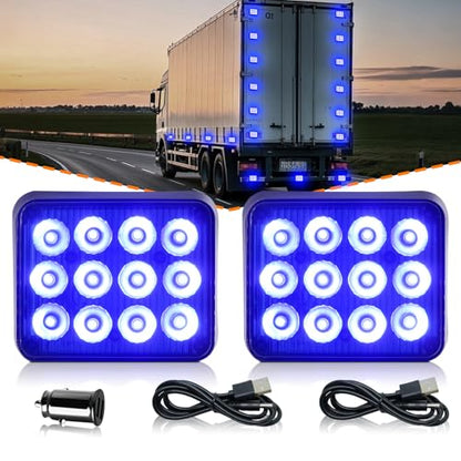 2PCS Magnetic Blue Beacon Strobe Lights for Truck Vehicle Trailer - color: Blue