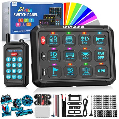 MICTUNING P1Y RGB 12 Gang Switch Panel Remote Control Range Up to 230FT - size: RGB 12 Gang(Remote Control)