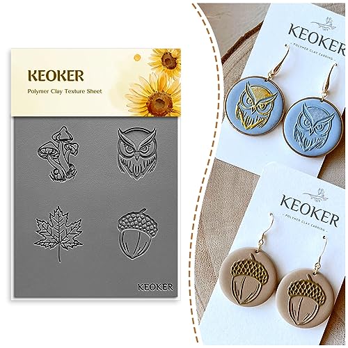 Keoker Polymer Clay Texture Sheets, Clay Texture Mat for Making Earrings Jewerly, Polymer Clay Earrings Tools (Fall Texture Sheet 3) - color: Fall texture sheet 3