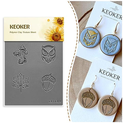 Keoker Polymer Clay Texture Sheets, Clay Texture Mat for Making Earrings Jewerly, Polymer Clay Earrings Tools (Fall Texture Sheet 3) - color: Fall texture sheet 3
