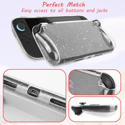 TIKOdirect Carrying Case for Switch 2, Shockproof Portable Travel Bag with Glitter Galaxy case, Screen Protectors and Cute Leaf Thumb Grips Caps, Pink Kit - color: Pink Kit