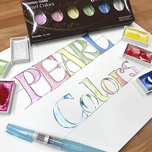 Kuretake Gansai Tambi PEARL COLORS, 6 colors set, Made in Japan - style: Pearl
