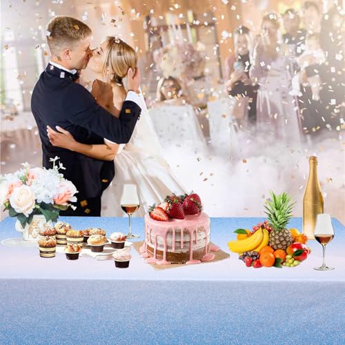 Kesfey Blue Tablecloth Birthday Light Blue Glitter Table Cloth 3 Packs - color: Ombre Bule