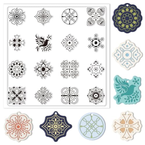 CHGCRAFT Polymer Clay Texture Sheets Boho Polymer Clay Texture Mat Silicone Texture Stamp Clay Modeling Pattern Pad Silicone Clay Texture Mat for Making Earrings Jewerly 5.5x5.5inch - style: Boho
