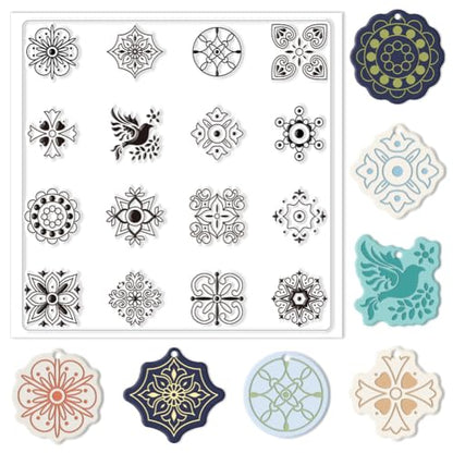 CHGCRAFT Polymer Clay Texture Sheets Boho Polymer Clay Texture Mat Silicone Texture Stamp Clay Modeling Pattern Pad Silicone Clay Texture Mat for Making Earrings Jewerly 5.5x5.5inch - style: Boho