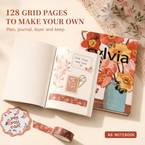 Diuhofart Aesthetic Scrapbooking Kit with A6 Notebook, Papers & Stickers - color: Sylvia-scrapbook-kit
