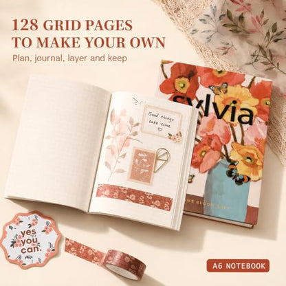 Diuhofart Aesthetic Scrapbooking Kit with A6 Notebook, Papers & Stickers - color: Sylvia-scrapbook-kit