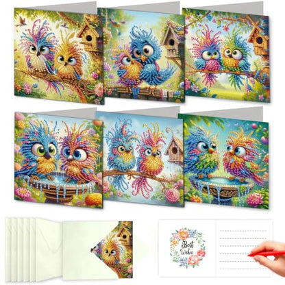 DDGYP 6 PCS Paper Folding DIY Diamond Art Greeting Cards Kit with Envelopes - color: Owl