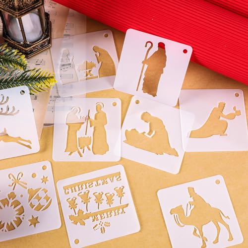 Augshy 56 Pack Flower Stencils for Painting, 3 Inch Small Floral Template - style: Nativity
