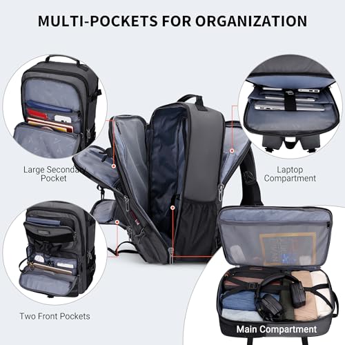 WITZMAN Travel Backpack for Men 40L Convertible Bag Fits 17" Laptop - color: Silvery Grey
