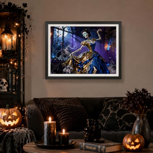PINFFSHU Horror Gothic Skull Diamond Art Kits for Adults Halloween - color: skeleton princess