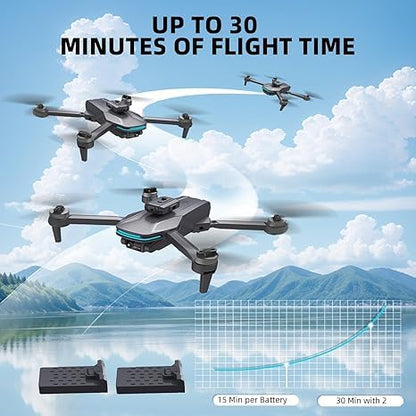 Foldable 4K Drone for Beginners with Dual Adjustable Cameras, Brushless Motors, Obstacle Avoidance, Altitude Hold, Headless Mode, One-Key Takeoff, 2 Batteries, Carrying Case Included