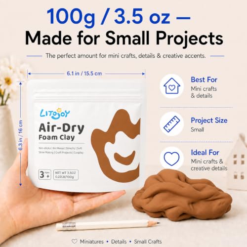 Light Brown Air Dry Foam Clay 100g/3.5oz, Soft & Easy to Mold - color: Light Brown