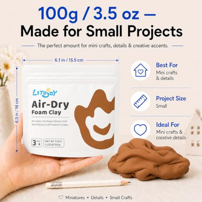 Light Brown Air Dry Foam Clay 100g/3.5oz, Soft & Easy to Mold - color: Light Brown