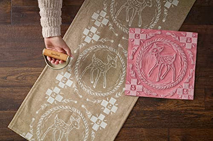 Speedball Block Printing Fabric Starter Kit, 7 Pieces – Includes Ink, Hard Brayer, Lino Handle and Cutters, Speedy-Carve Relief Carving Rubber (Pack of 2) - size: 7 Piece Fabric Kit (Pack of 2)