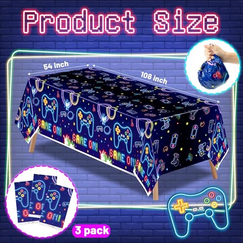 3Pcs Video Game Party Tablecloths Neon Game Party Decorations - color: Video Game