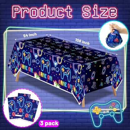 3Pcs Video Game Party Tablecloths Neon Game Party Decorations - color: Video Game