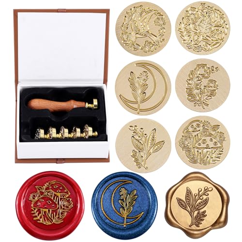 Yoption 6 Pcs Wax Seal Stamp Set, Botanical Flower Sealing Stamp Kit - color: Plant Set