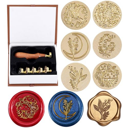 Yoption 6 Pcs Wax Seal Stamp Set, Botanical Flower Sealing Stamp Kit - color: Plant Set