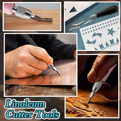 Luomorgo Linocut Carving Kit, Linoleum Cutter Tools with 6 Blades - color: Black